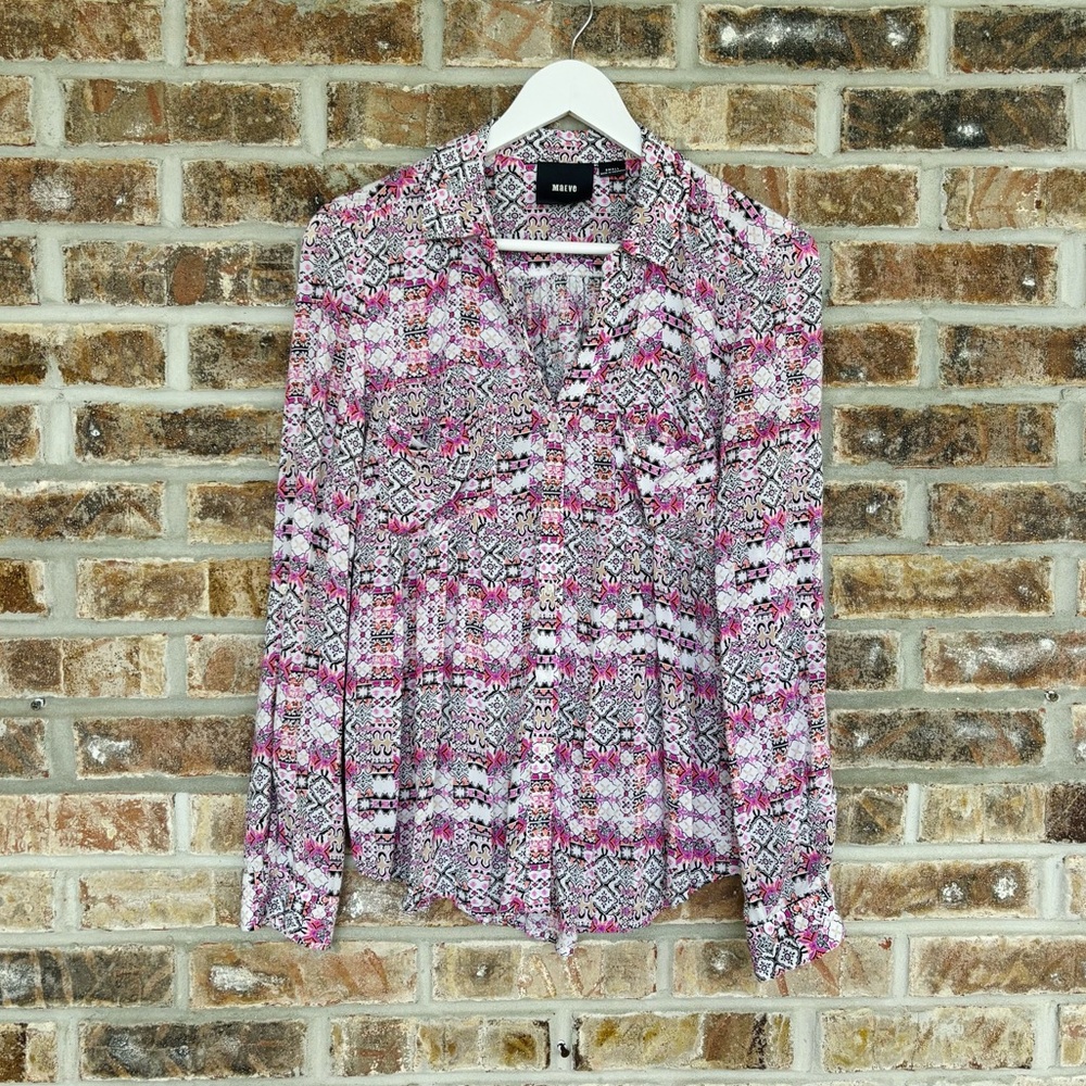 Anthro Maeve Boho Pink Pattern Button Down Blouse Small - Picture 2 of 7